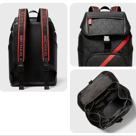 Michael Kors Mens Cooper Embossed Faux Leather and Logo Stripe Backpack - Picture 2 of 5